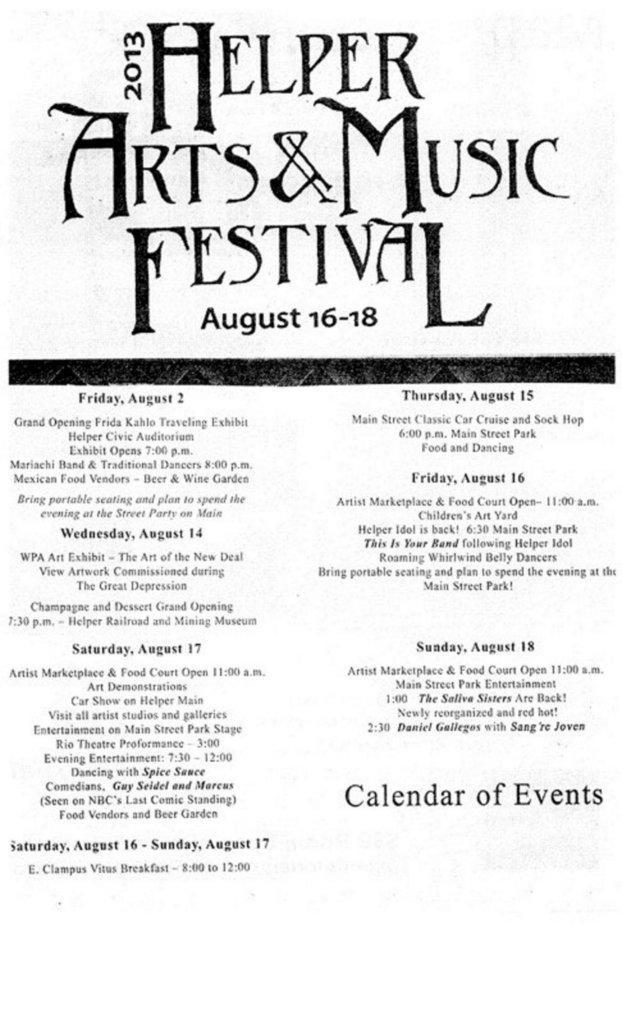 Helper Arts and Music Festival Schedule of Events ETV News