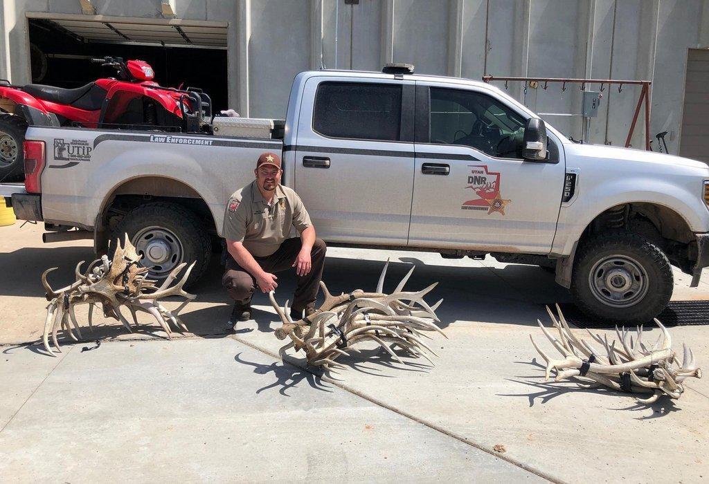 4-24-2020_DWR_conservation_officer_Jeremy_Wilcox_with_seized_antlers.jpg